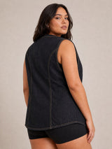 Black Denim Button-Front Vest