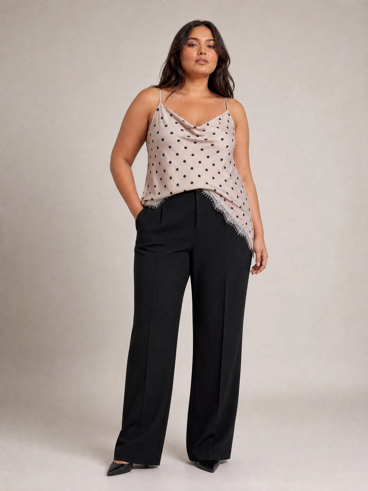 Cream and Black polka-dot camisole