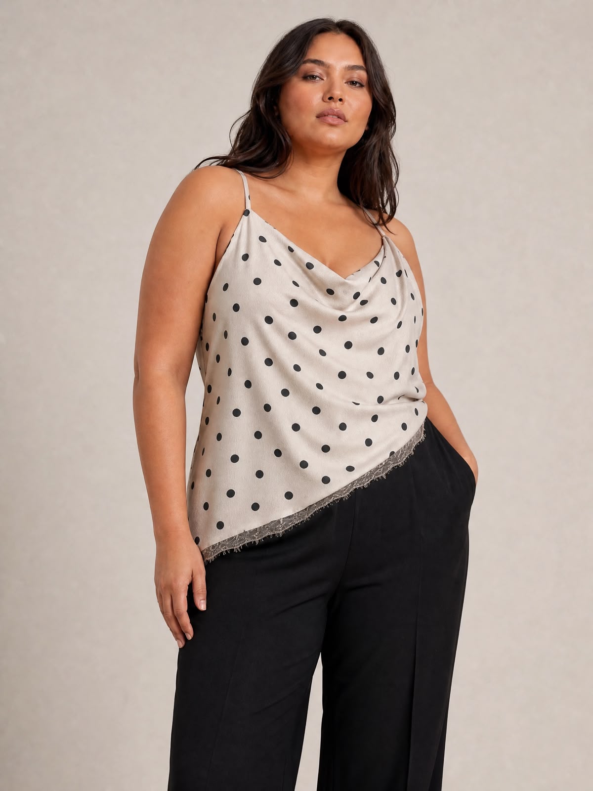 Cream and Black polka-dot camisole