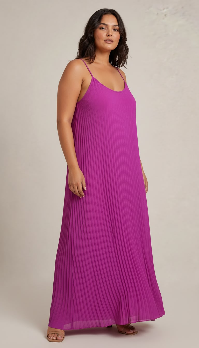 Magenta Pleated Maxi Dress