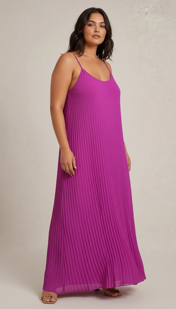 Magenta Pleated Maxi Dress