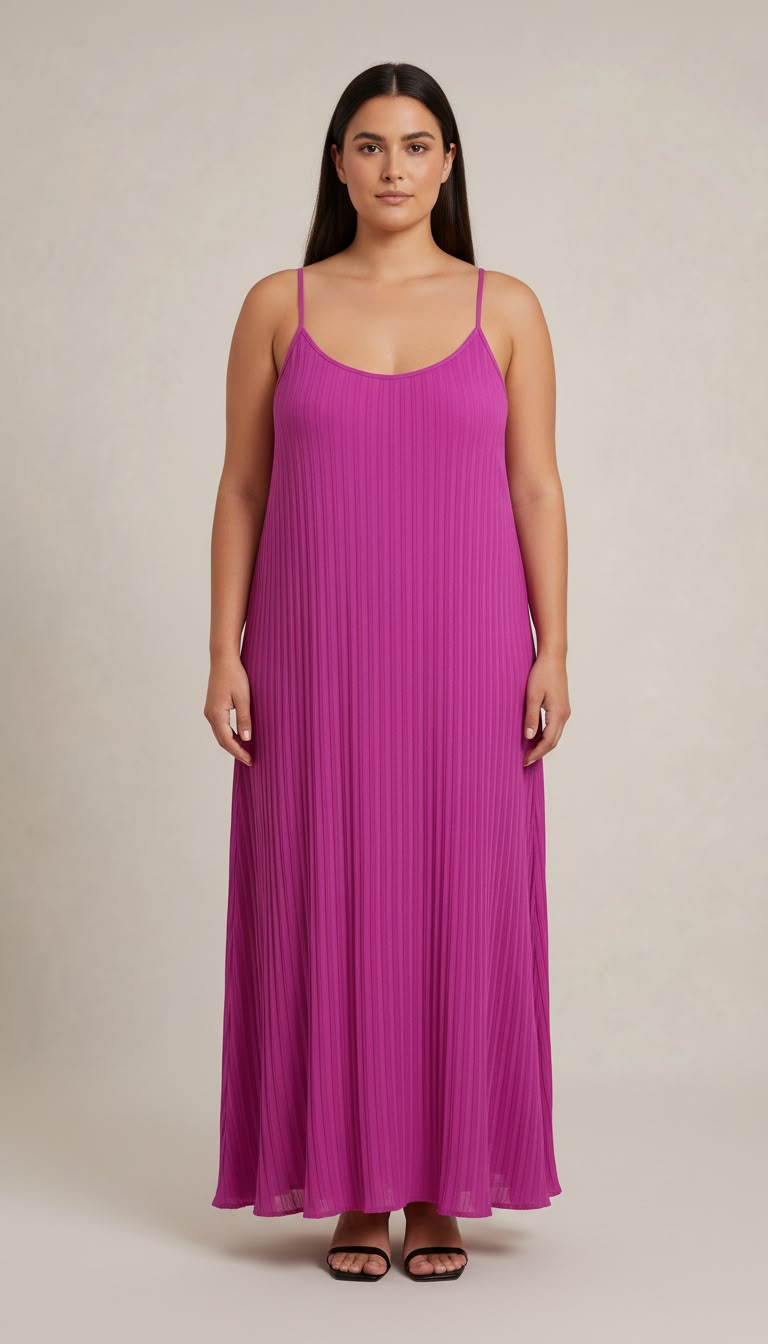 Magenta Pleated Maxi Dress