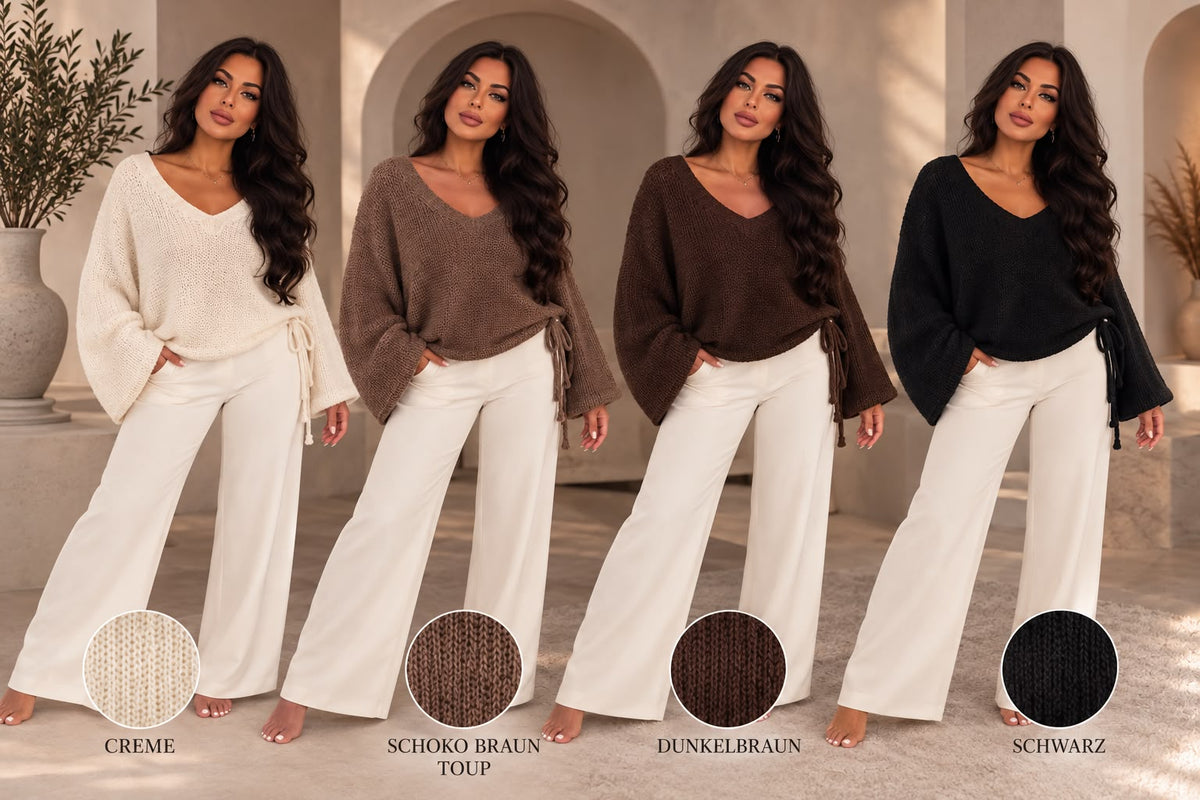 Oversize Strickpullover mit V-Ausschnitt & Bindeband