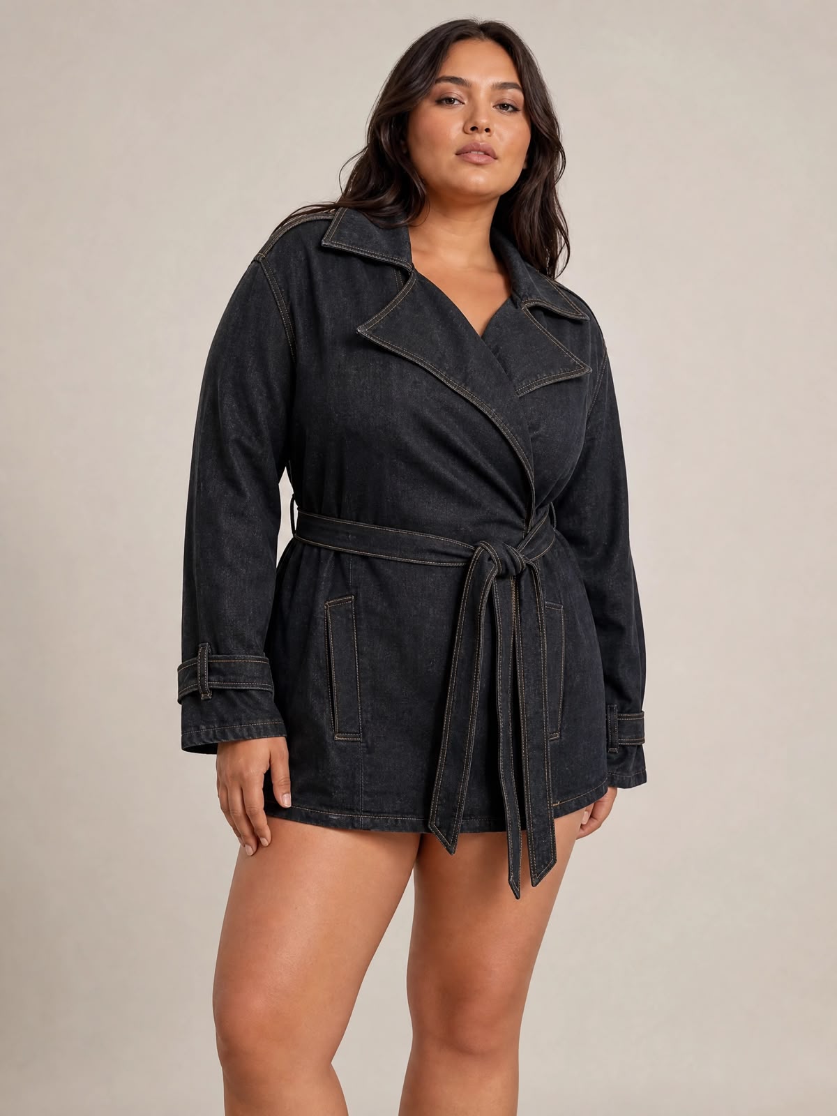 Black Denim Wrap Jacket