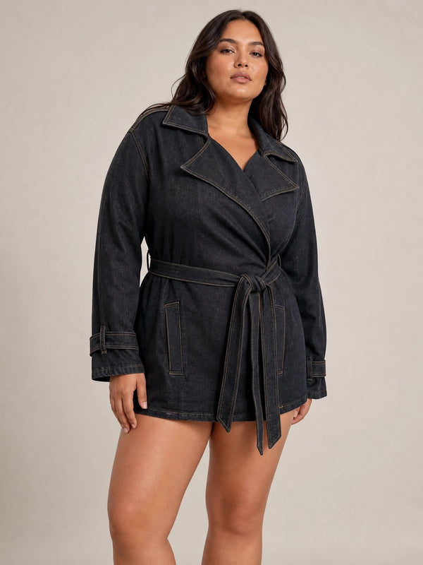 Black Denim Wrap Jacket