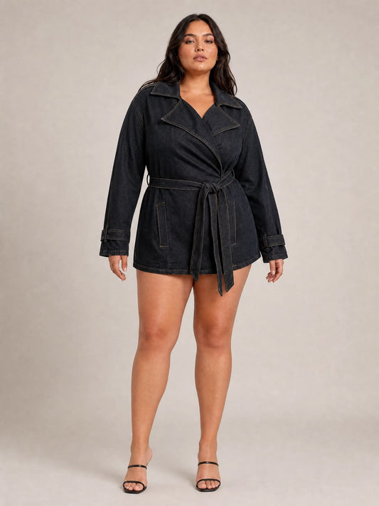 Black Denim Wrap Jacket