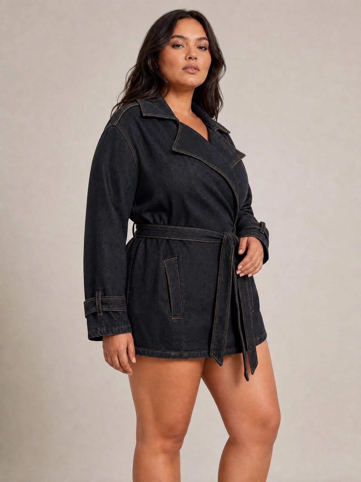 Black Denim Wrap Jacket