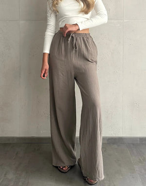 Unifarbene Musselinhose aus 100% Baumwolle