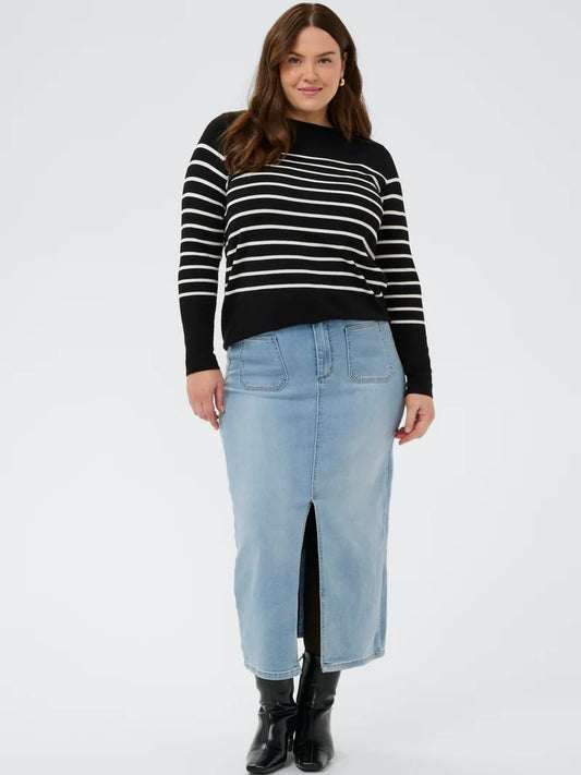 Gestreifter Feinstrickpullover - Schwarz/Weiß