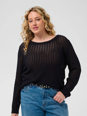 Leichter Strickpullover mit transparentem Effekt - Schwarz
